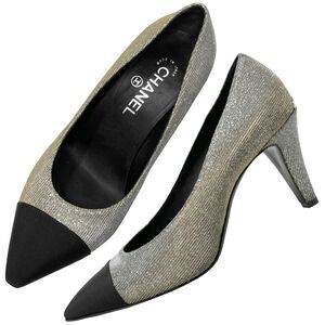Chanel Metallic Grosgrain Pointed Cap Toe Pumps EU 39/ US 9